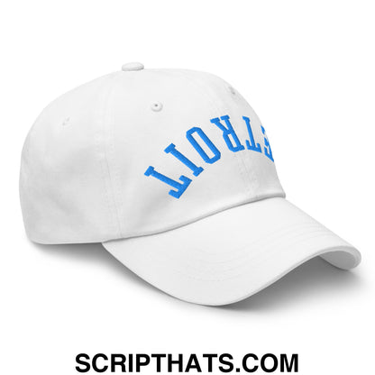 Upside Down Detroit Football Embroidered Unstructured Dad Hat White