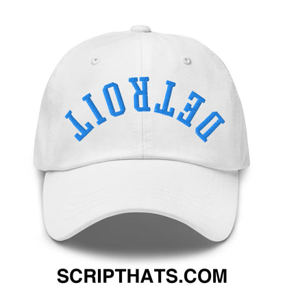 Upside Down Detroit Football Embroidered Unstructured Dad Hat White