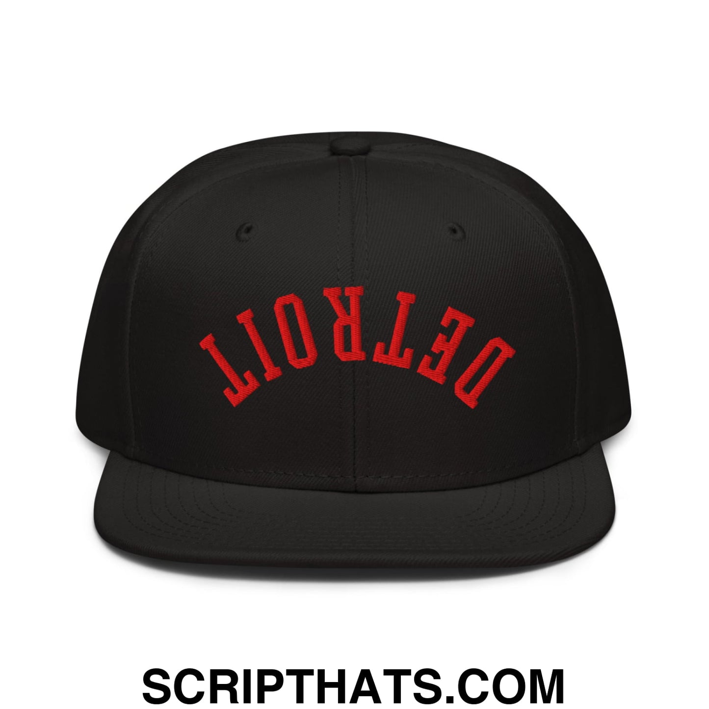 Upside Down Detroit Hockey Embroidered Flat Brim Bill Snapback Hat Black