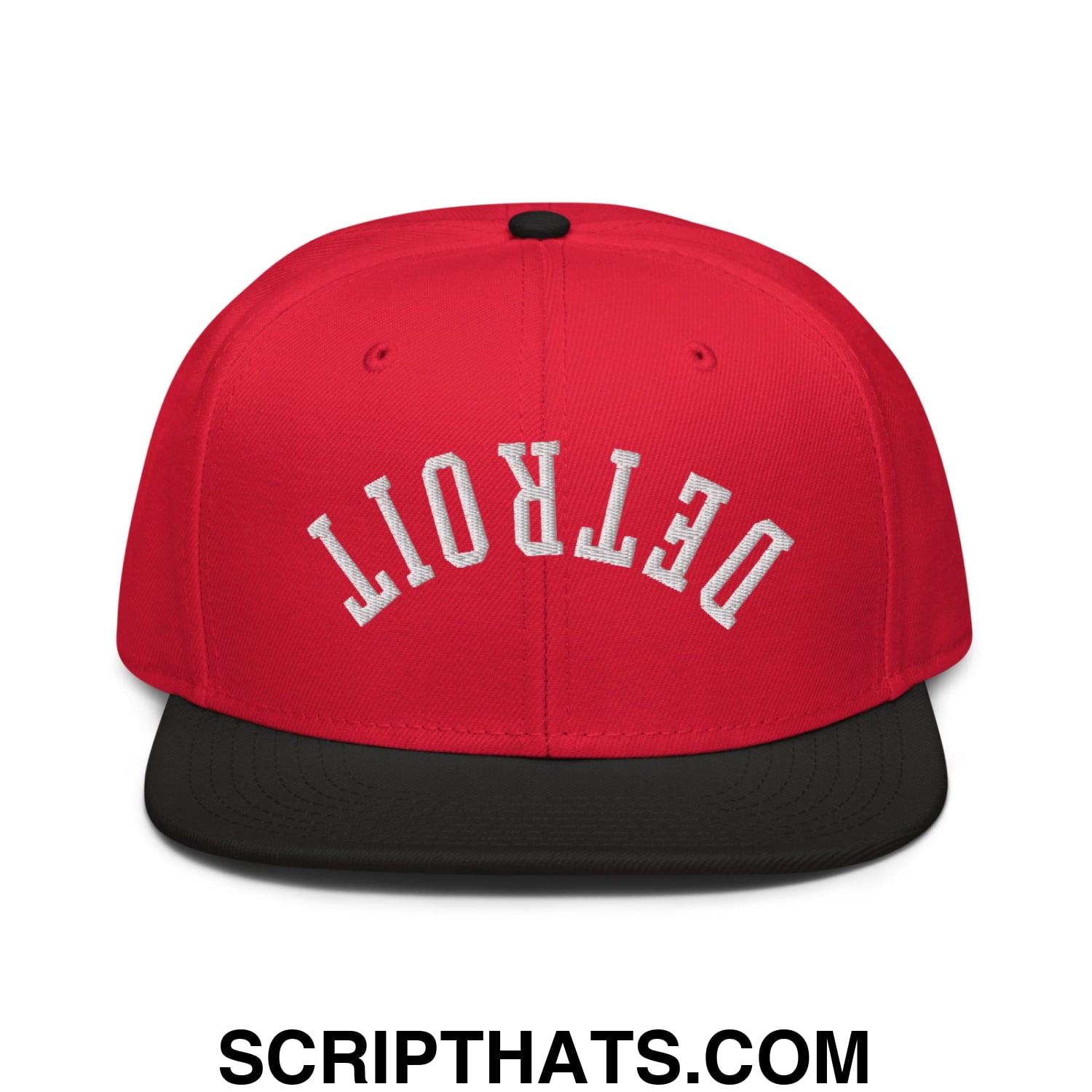 Upside Down Detroit Hockey Embroidered Flat Brim Bill Snapback Hat Black Red Red