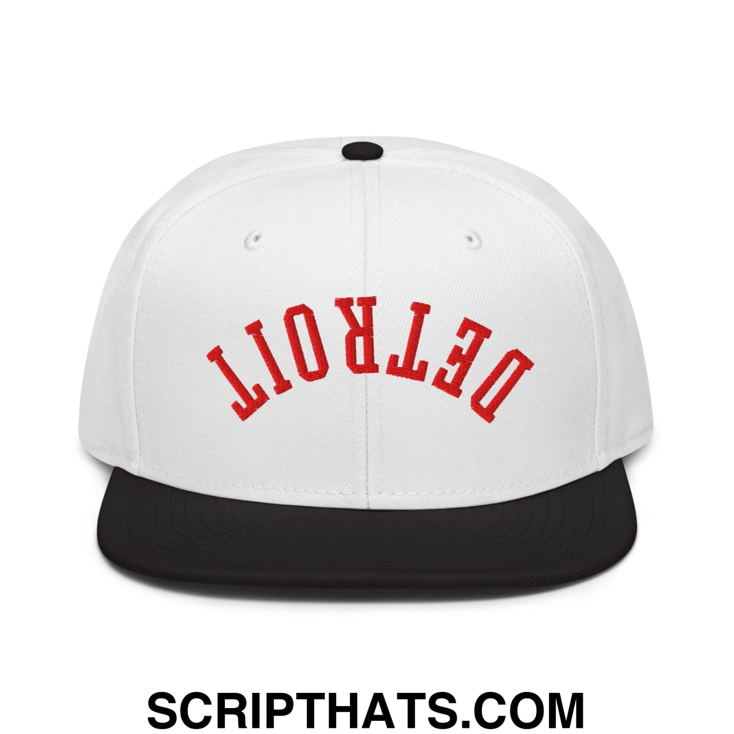 Upside Down Detroit Hockey Embroidered Flat Brim Bill Snapback Hat Black White White