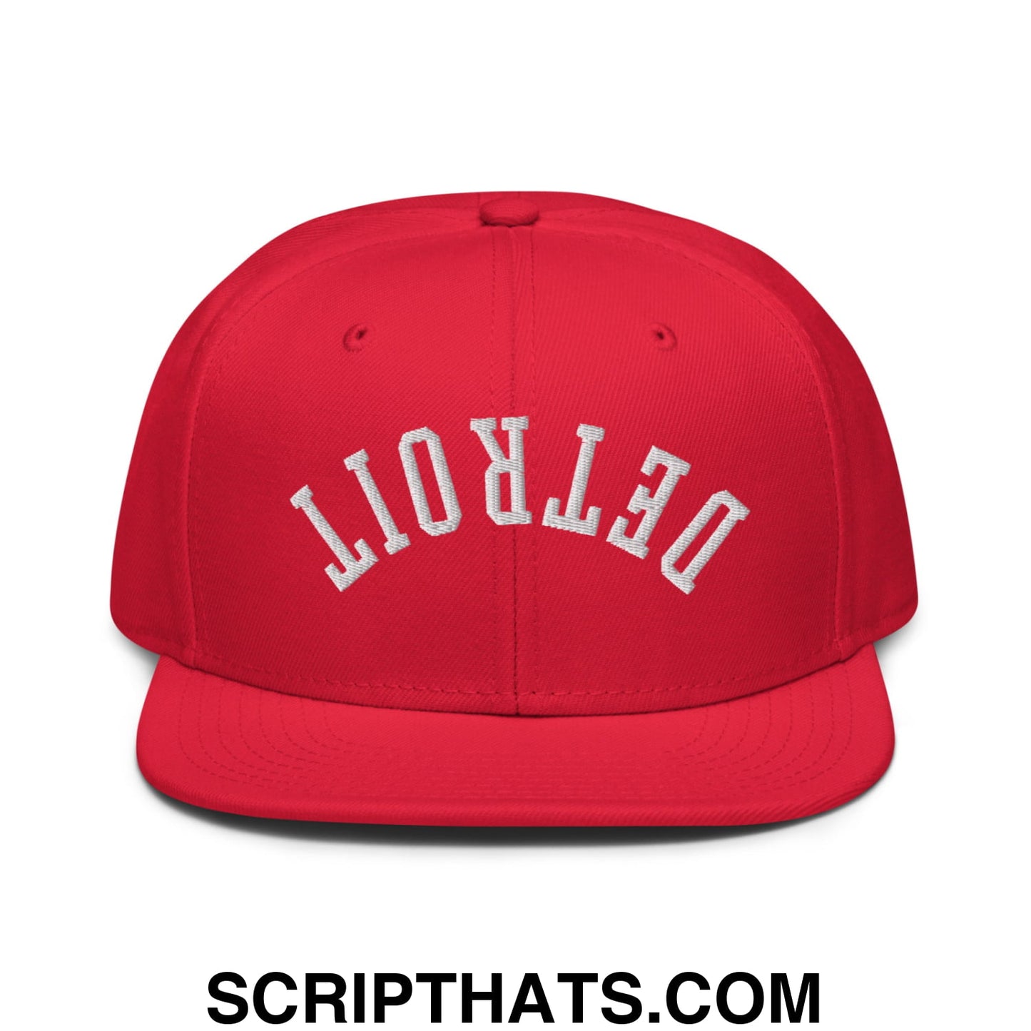 Upside Down Detroit Hockey Embroidered Flat Brim Bill Snapback Hat Red