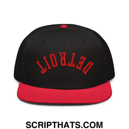 Upside Down Detroit Hockey Embroidered Flat Brim Bill Snapback Hat Red Black Black