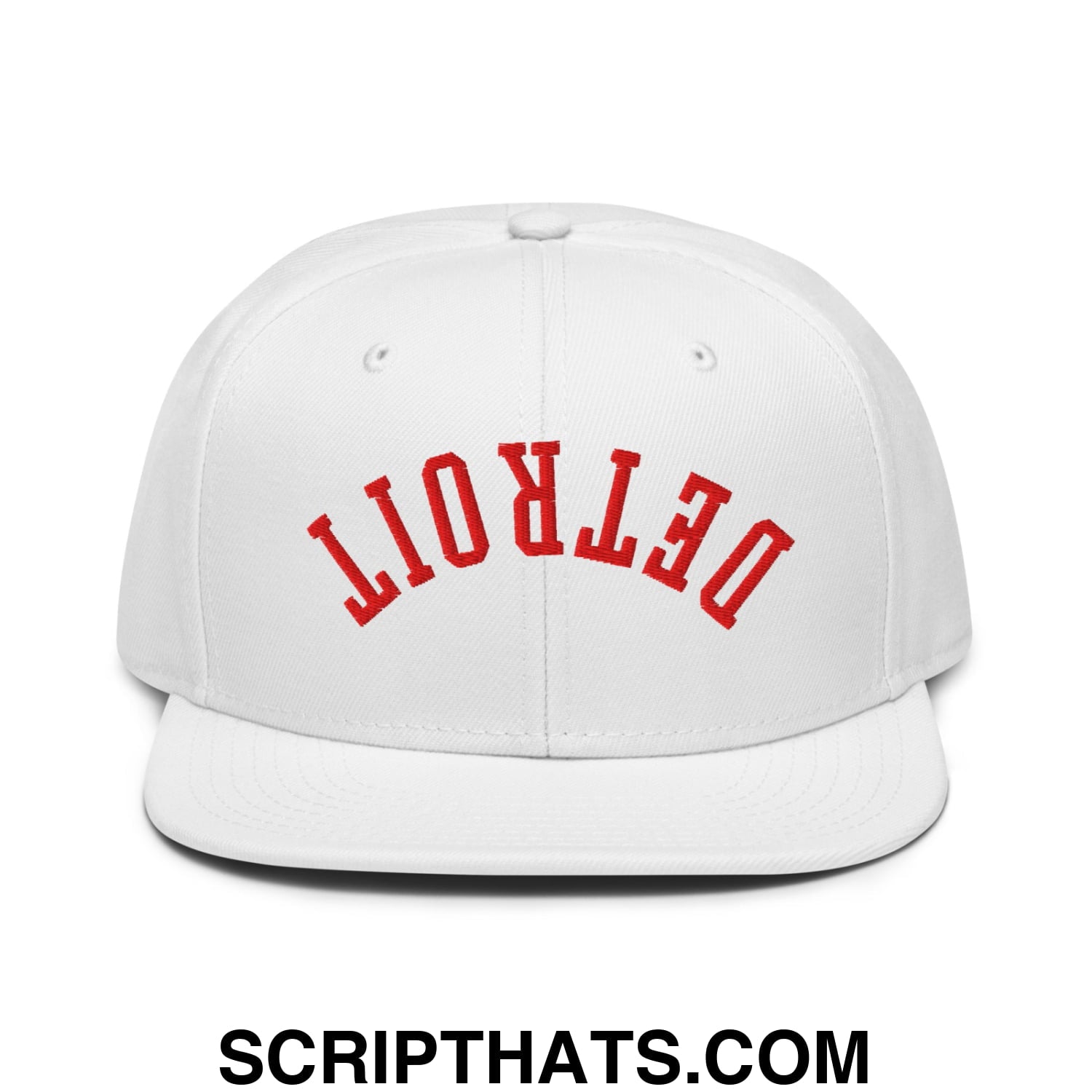 Upside Down Detroit Hockey Embroidered Flat Brim Bill Snapback Hat White