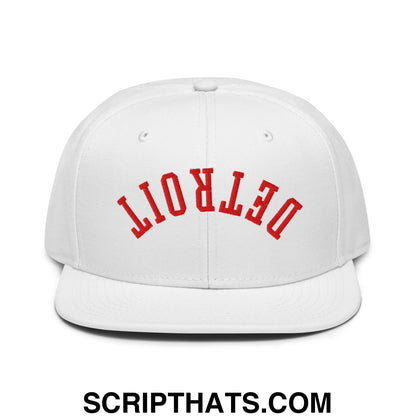 Upside Down Detroit Hockey Embroidered Flat Brim Bill Snapback Hat White