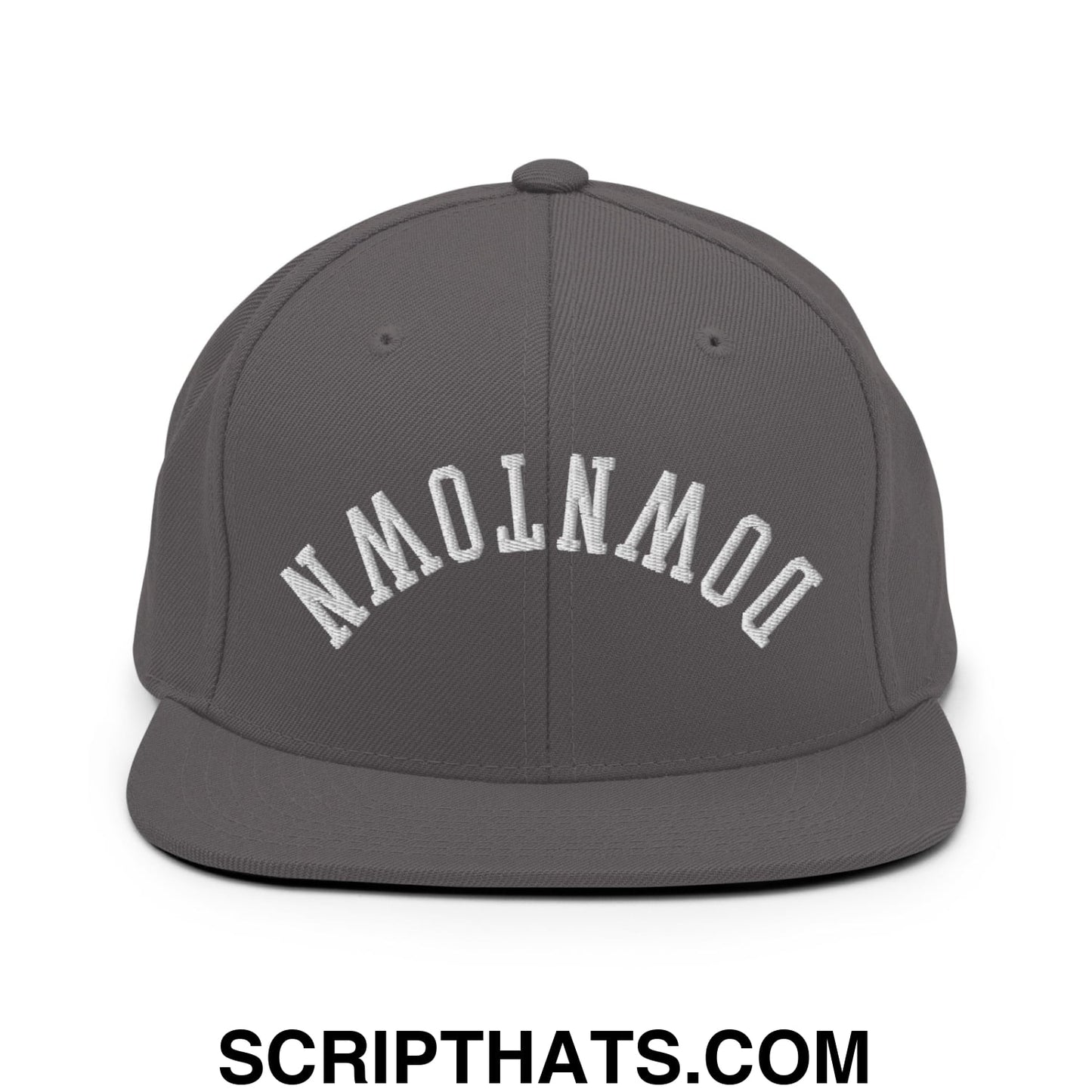 Upside Down Downtown Embroidered Flat Bill Brim Snapback Hat Dark Grey