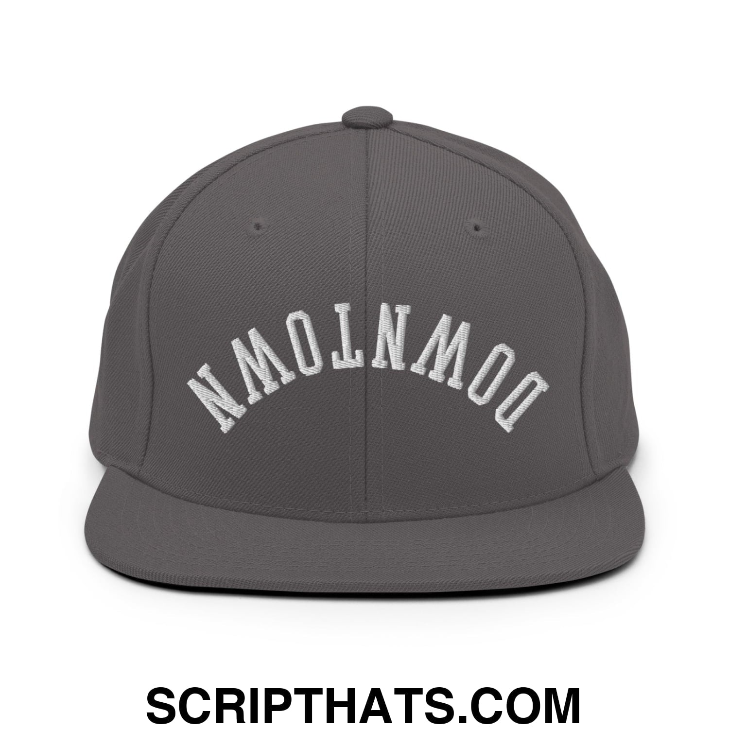 Upside Down Downtown Embroidered Flat Bill Brim Snapback Hat Dark Grey