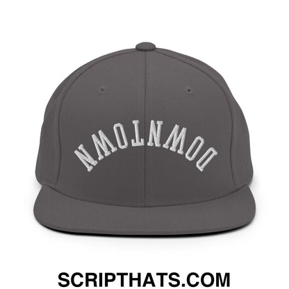 Upside Down Downtown Embroidered Flat Bill Brim Snapback Hat Dark Grey