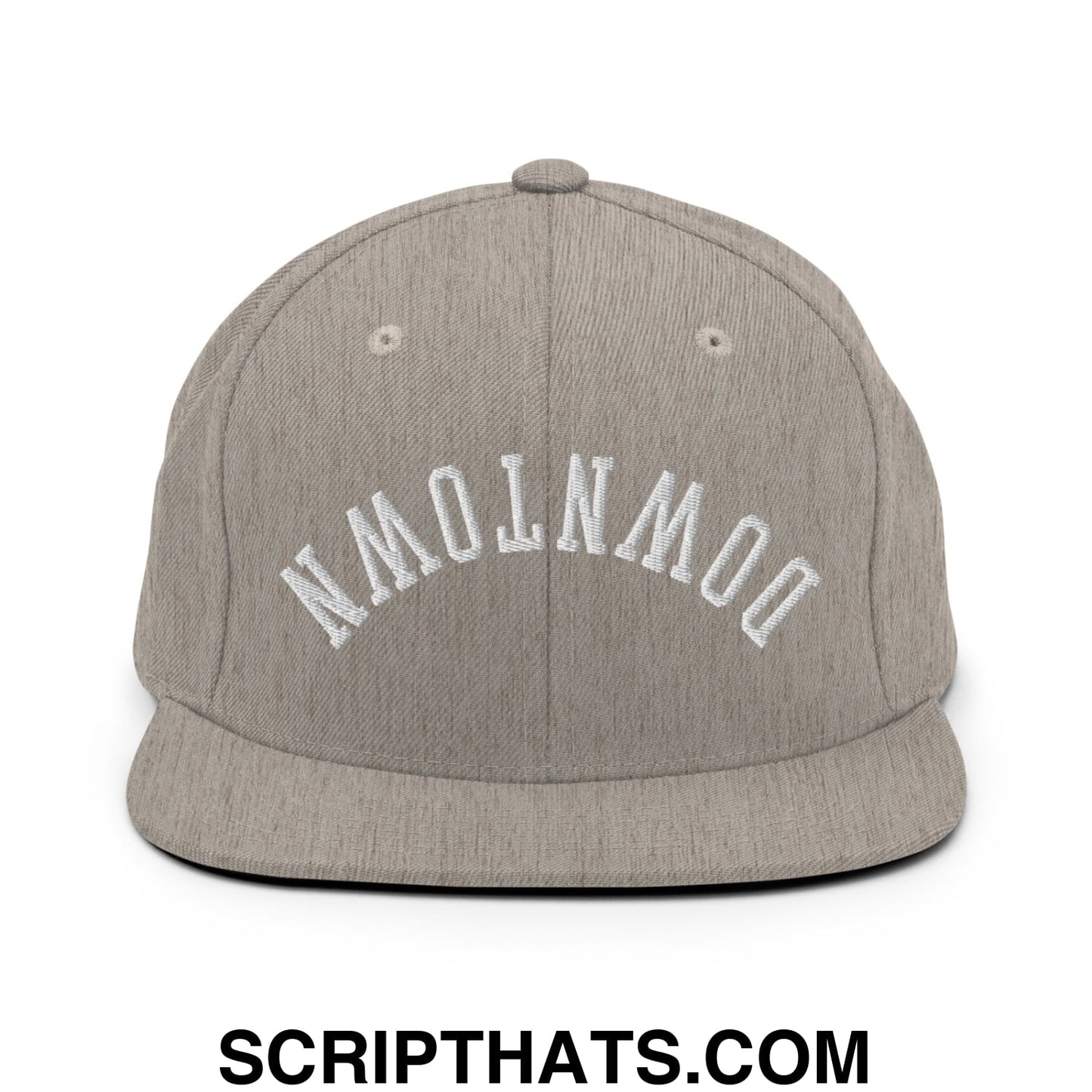 Upside Down Downtown Embroidered Flat Bill Brim Snapback Hat Heather Grey