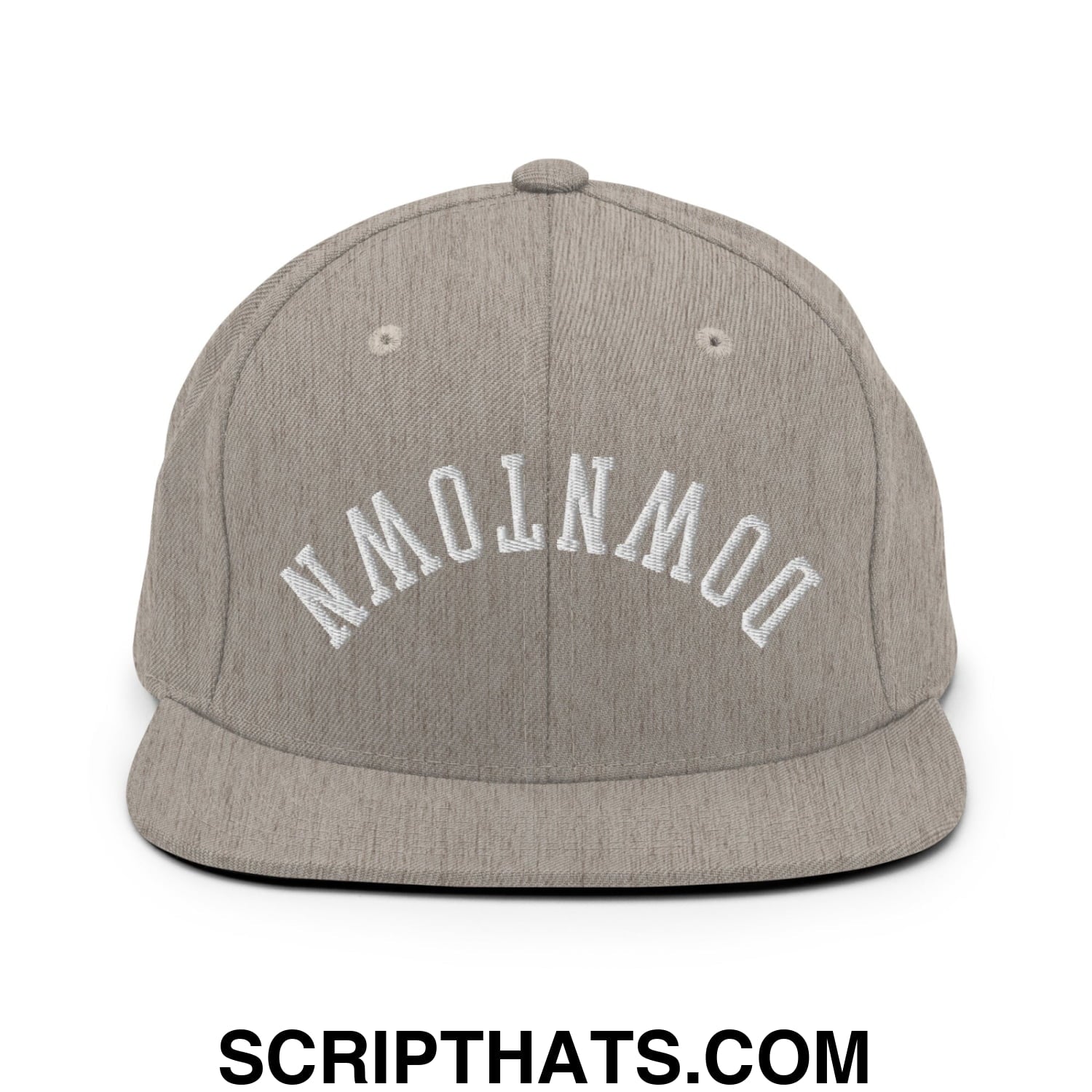 Upside Down Downtown Embroidered Flat Bill Brim Snapback Hat Heather Grey