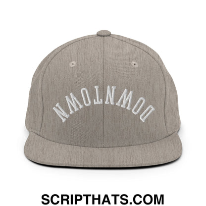 Upside Down Downtown Embroidered Flat Bill Brim Snapback Hat Heather Grey