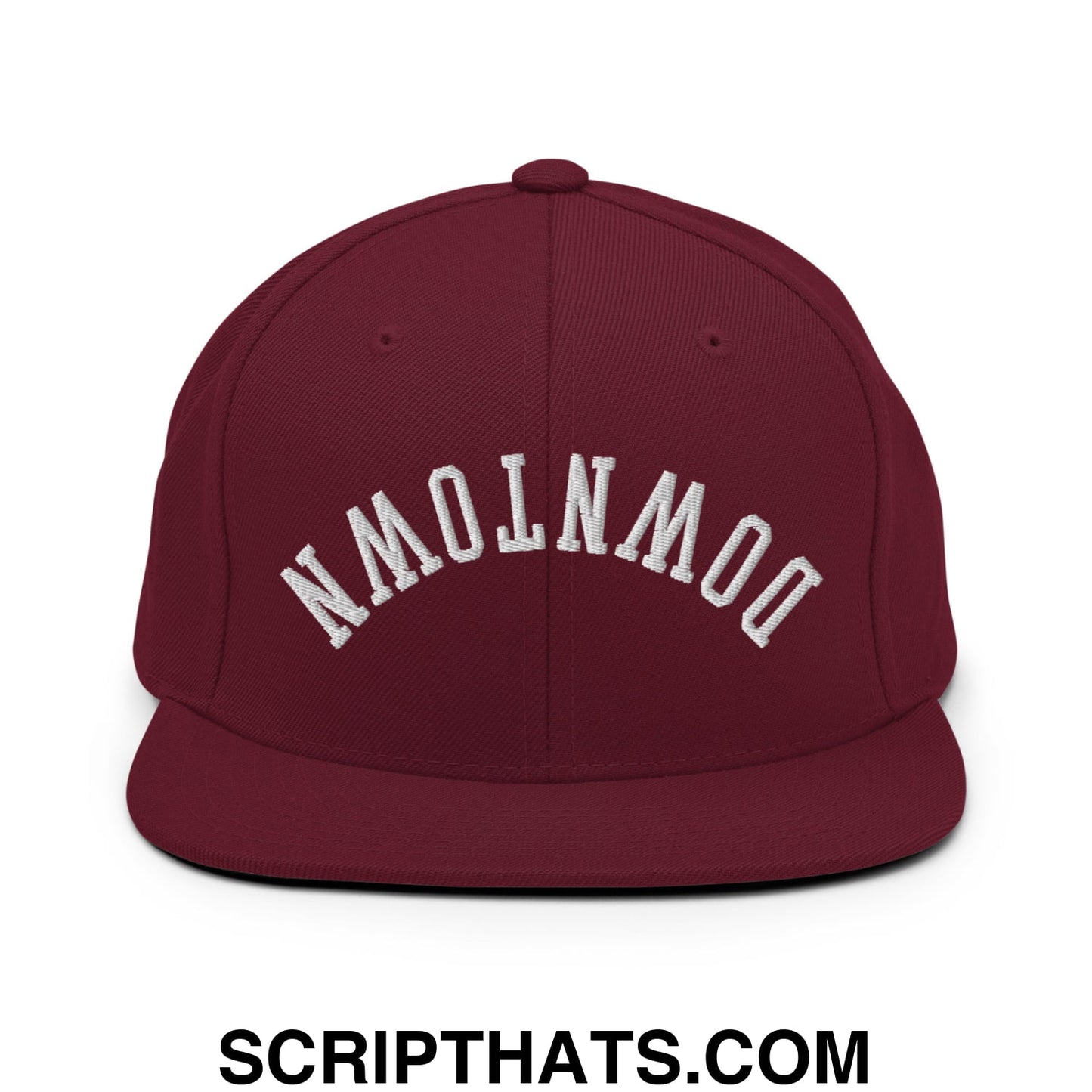 Upside Down Downtown Embroidered Flat Bill Brim Snapback Hat Maroon