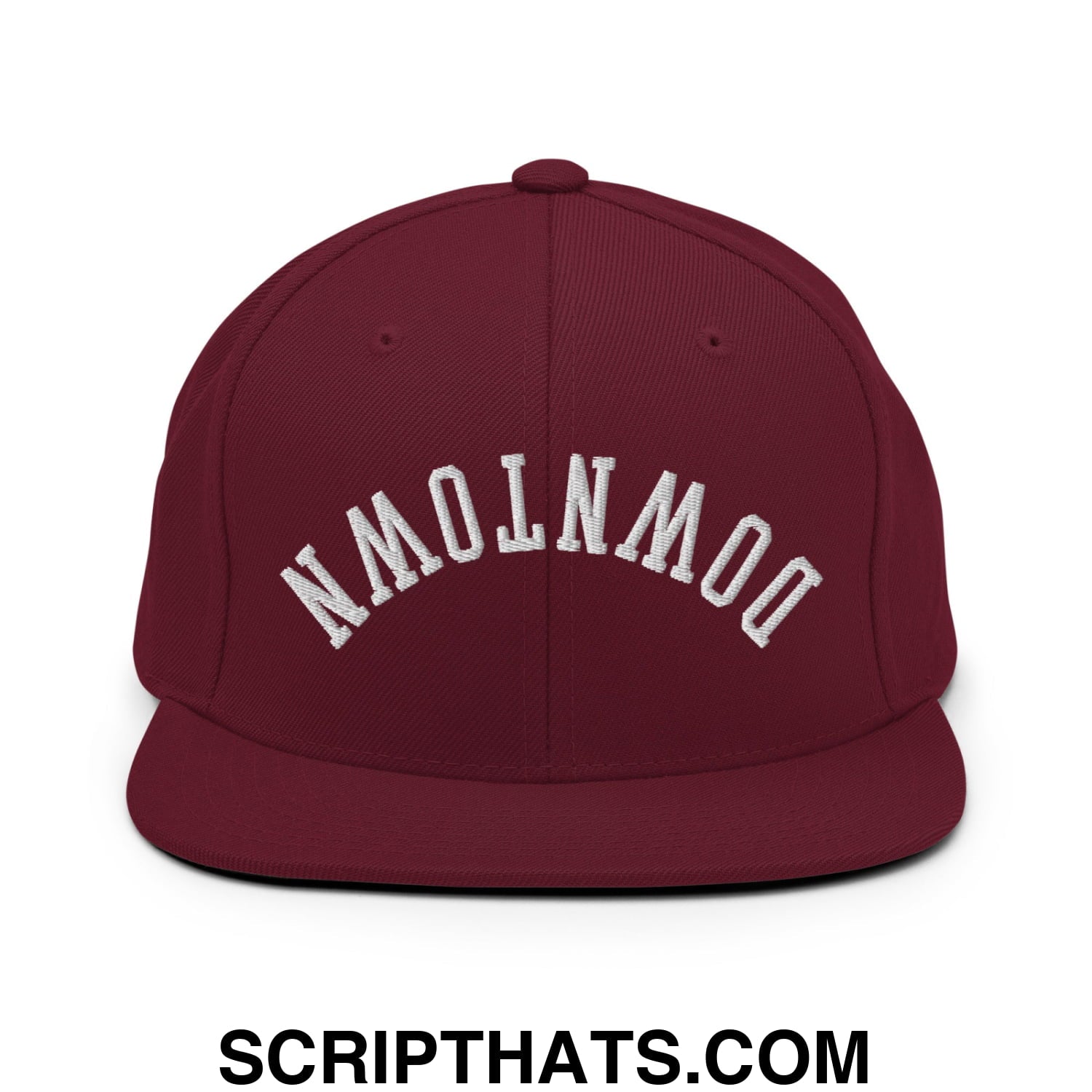 Upside Down Downtown Embroidered Flat Bill Brim Snapback Hat Maroon