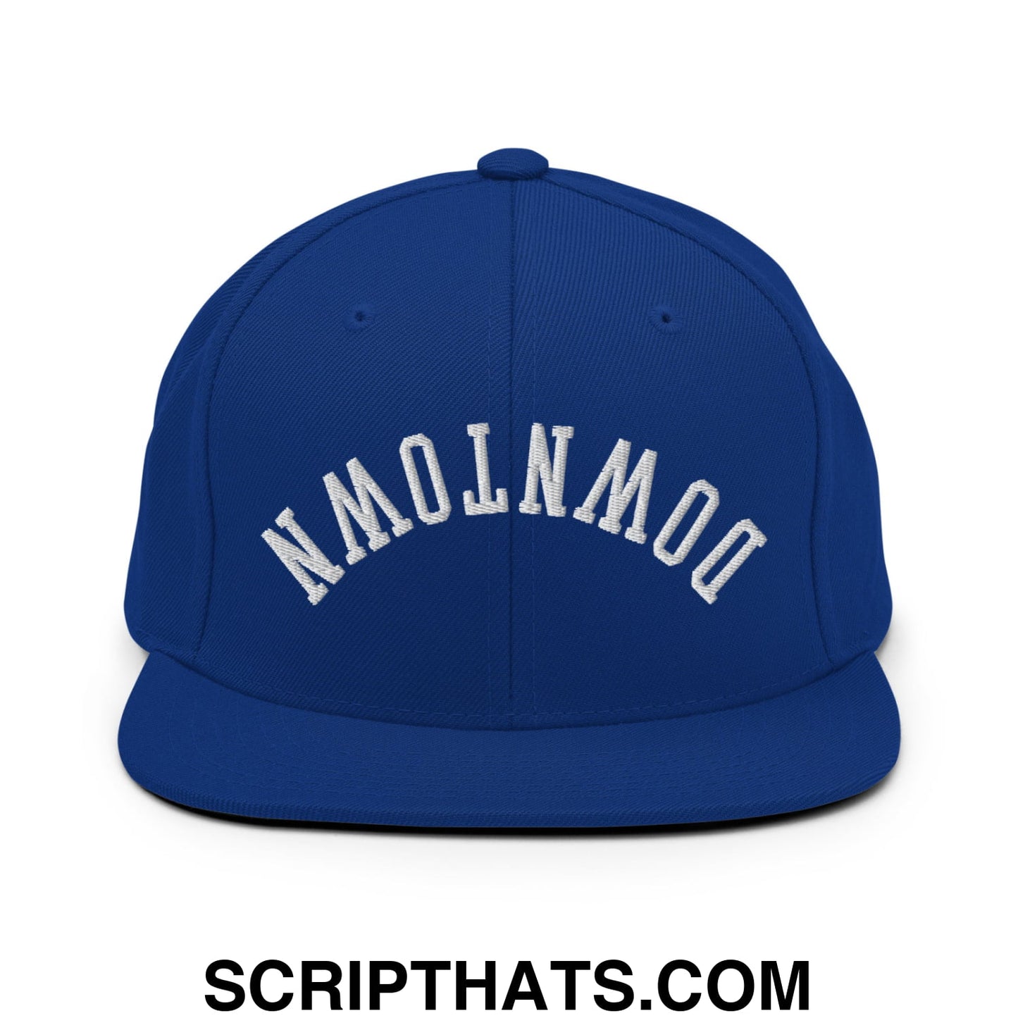 Upside Down Downtown Embroidered Flat Bill Brim Snapback Hat Royal Blue