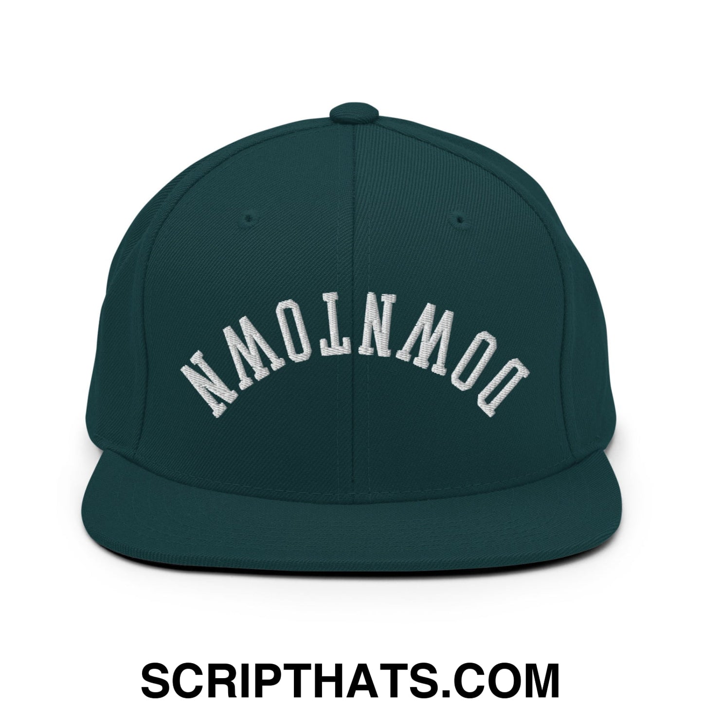Upside Down Downtown Embroidered Flat Bill Brim Snapback Hat Spruce