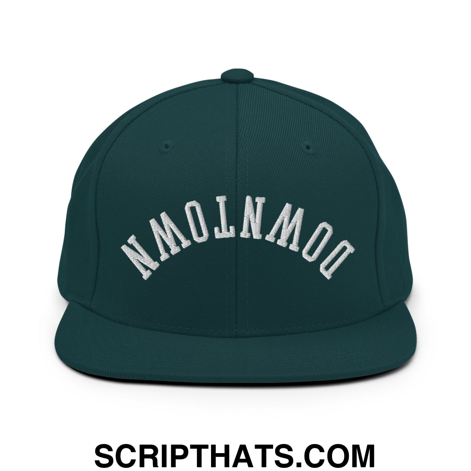 Upside Down Downtown Embroidered Flat Bill Brim Snapback Hat Spruce