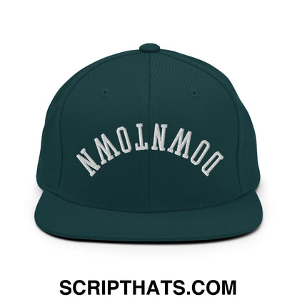 Upside Down Downtown Embroidered Flat Bill Brim Snapback Hat Spruce