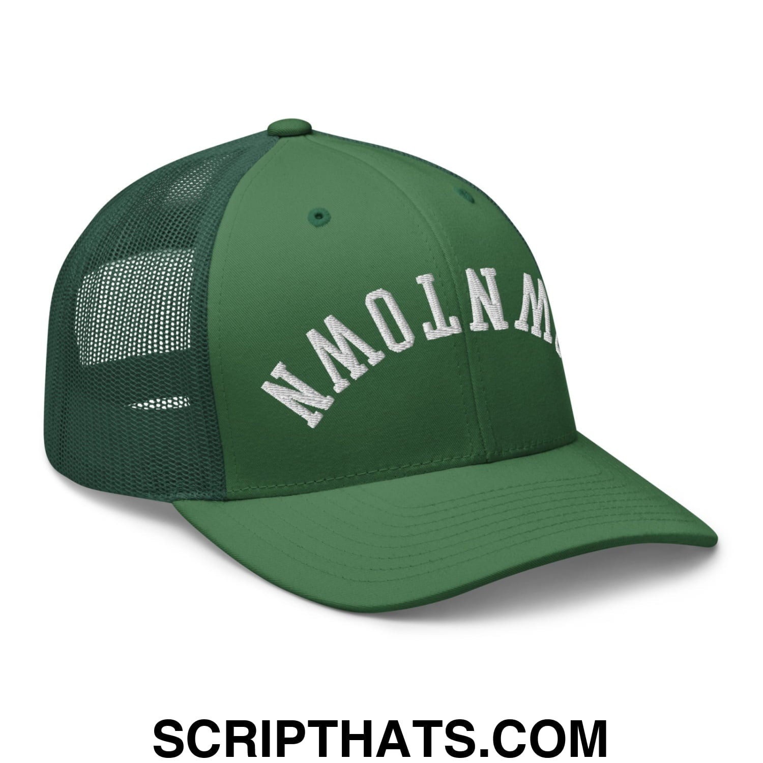 Upside Down Downtown Embroidered Mesh Trucker Hat Evergreen