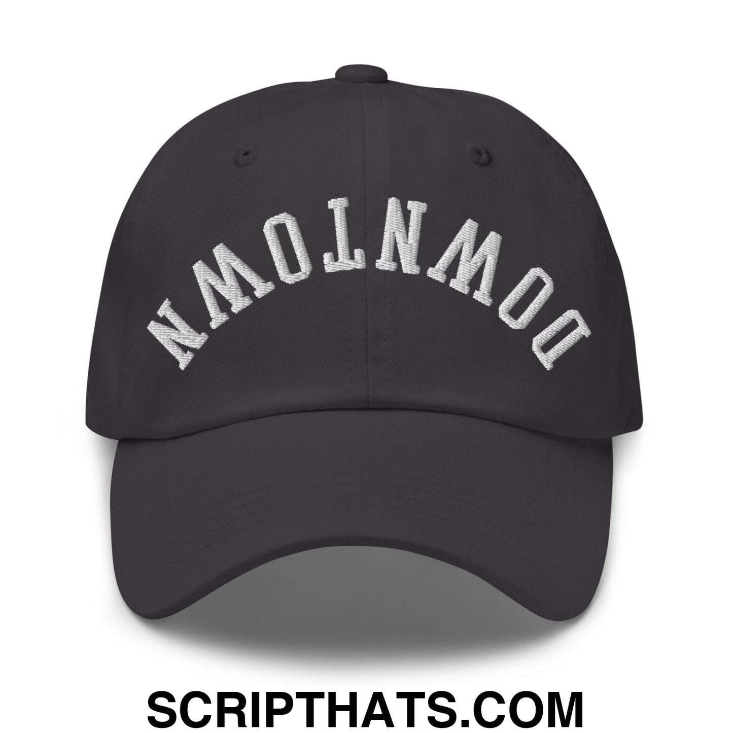Upside Down Downtown Embroidered Unstructured Dad Hat Dark Grey