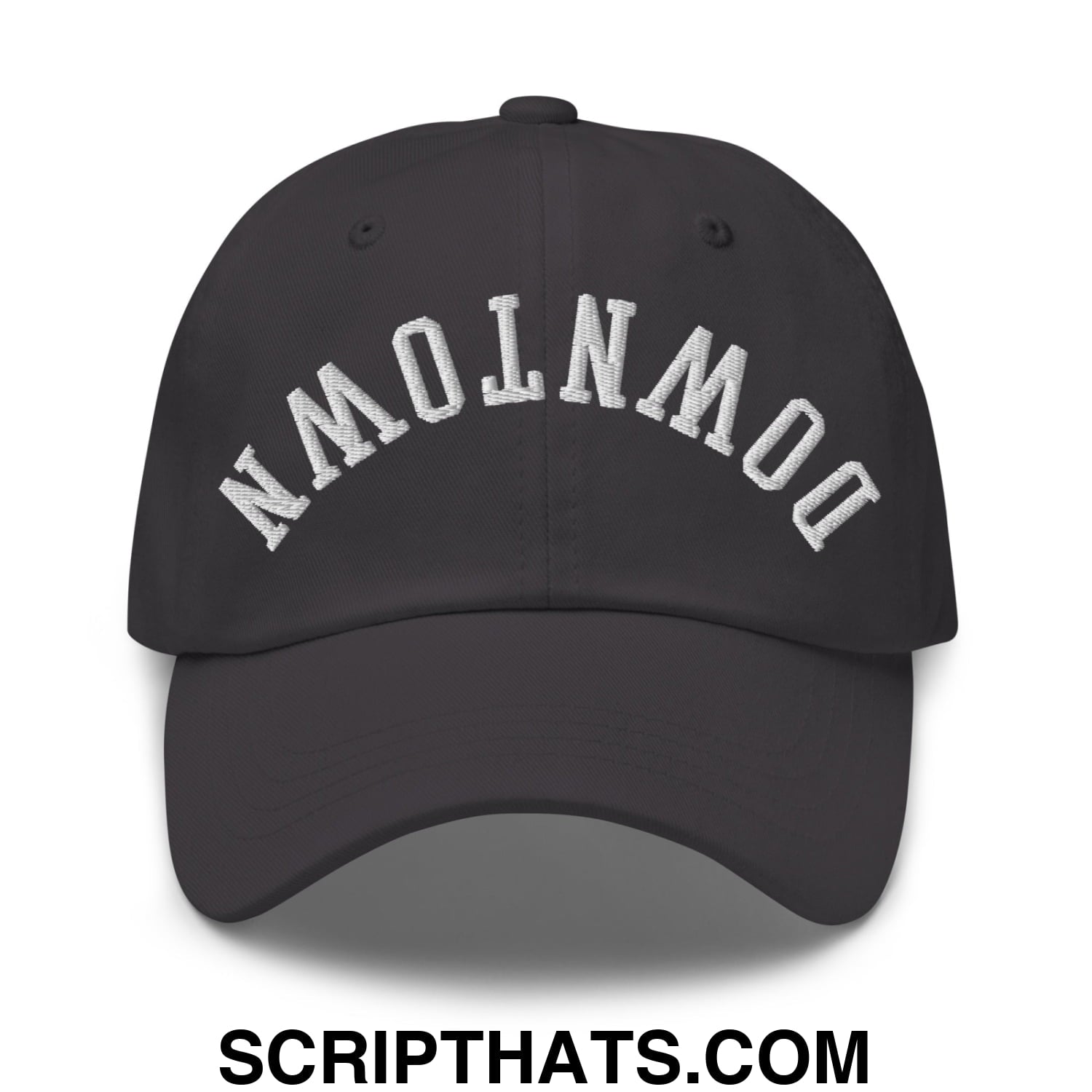 Upside Down Downtown Embroidered Unstructured Dad Hat Dark Grey