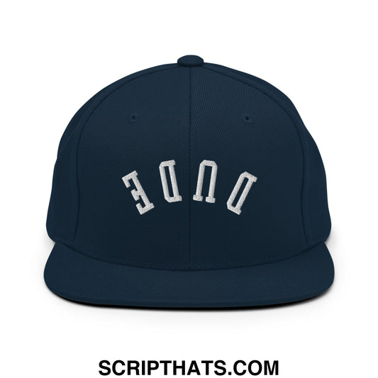 Upside Down Dude Embroidered Flat Bill Brim Snapback Hat Dark Navy