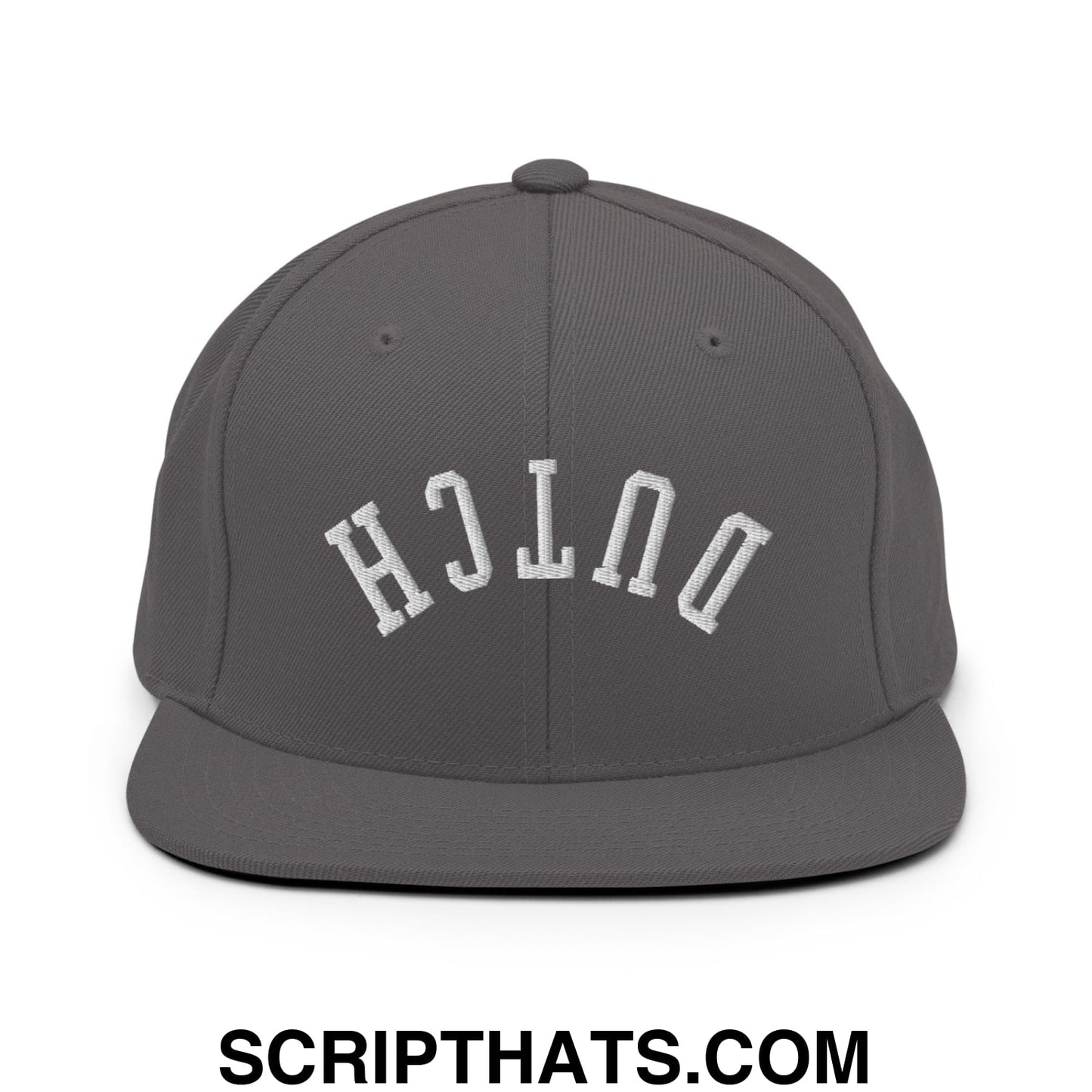Upside Down Dutch Embroidered Flat Bill Brim Snapback Hat Dark Grey