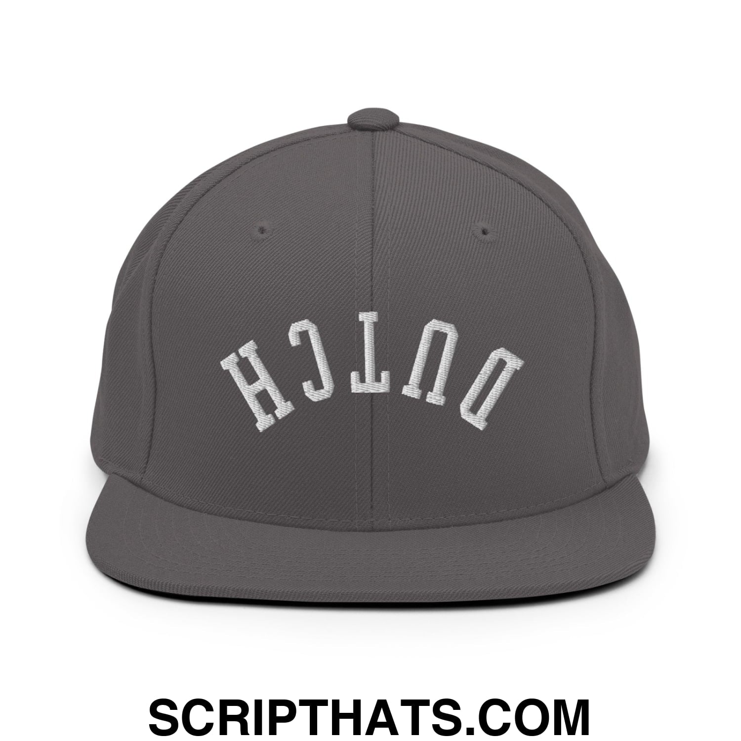 Upside Down Dutch Embroidered Flat Bill Brim Snapback Hat Dark Grey