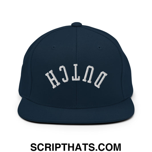 Upside Down Dutch Embroidered Flat Bill Brim Snapback Hat Dark Navy