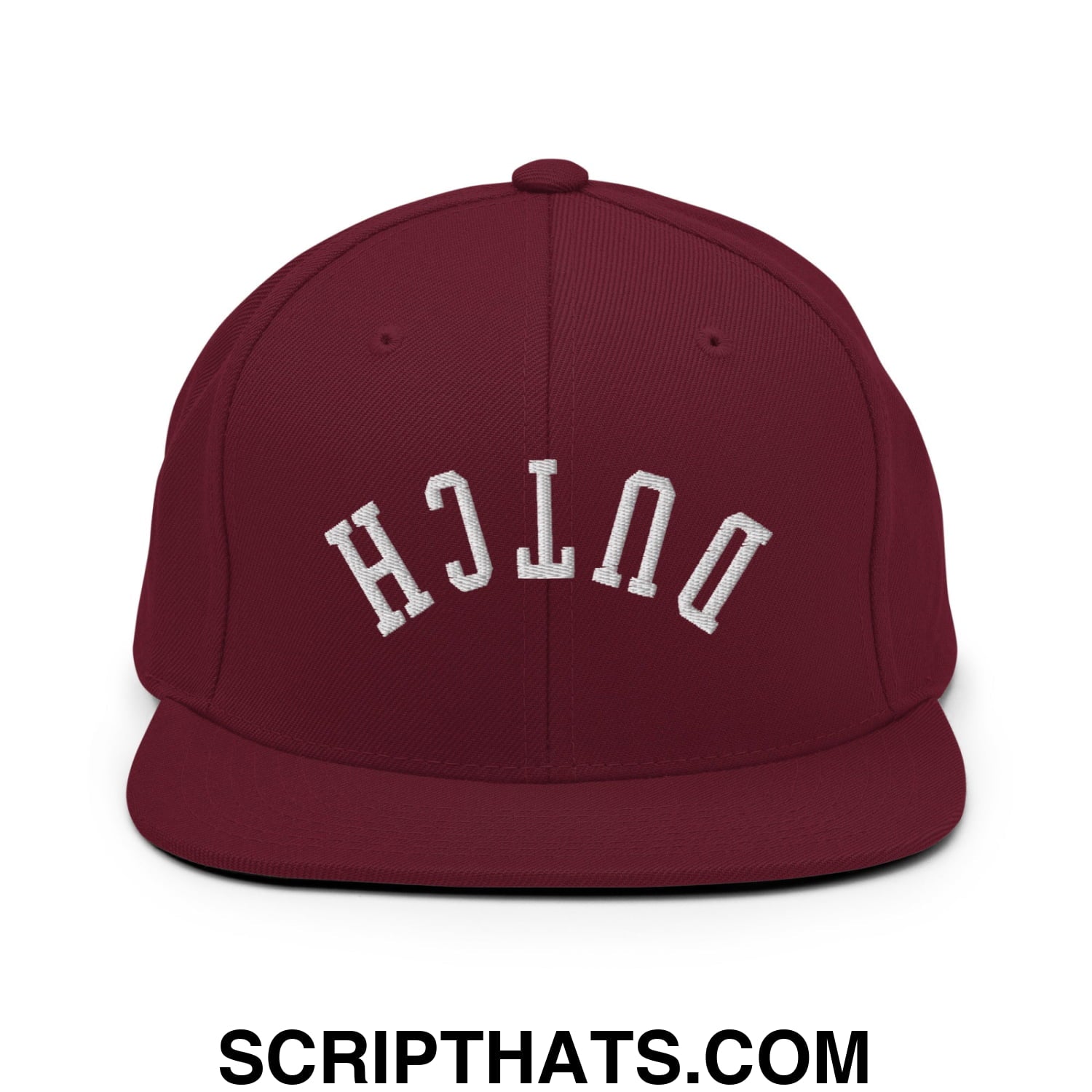 Upside Down Dutch Embroidered Flat Bill Brim Snapback Hat Maroon