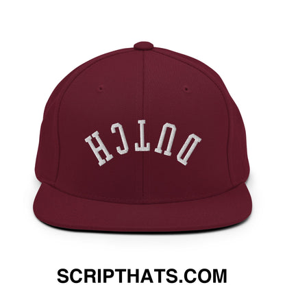 Upside Down Dutch Embroidered Flat Bill Brim Snapback Hat Maroon