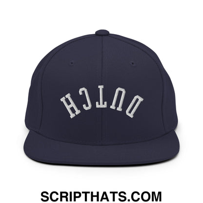 Upside Down Dutch Embroidered Flat Bill Brim Snapback Hat Navy