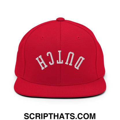 Upside Down Dutch Embroidered Flat Bill Brim Snapback Hat Red