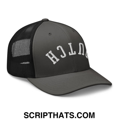Upside Down Dutch Embroidered Mesh Trucker Hat Charcoal Black
