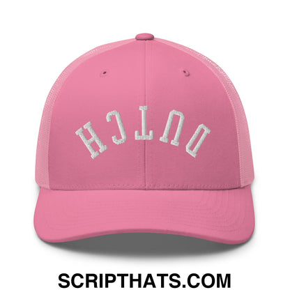 Upside Down Dutch Embroidered Mesh Trucker Hat Pink
