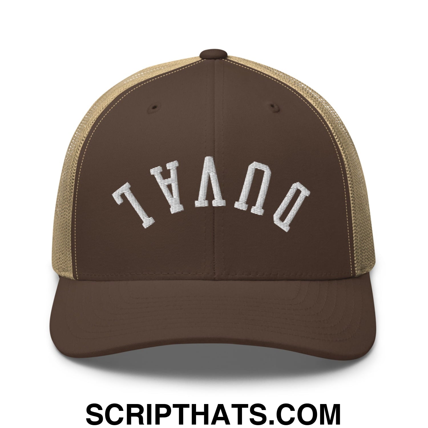 Upside Down Duval Embroidered Mesh Trucker Hat Brown Khaki