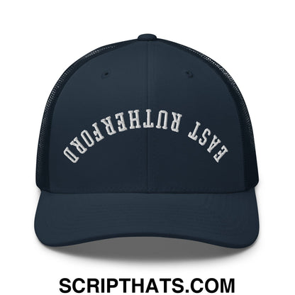 Upside Down East Rutherford Embroidered Mesh Trucker Hat Navy