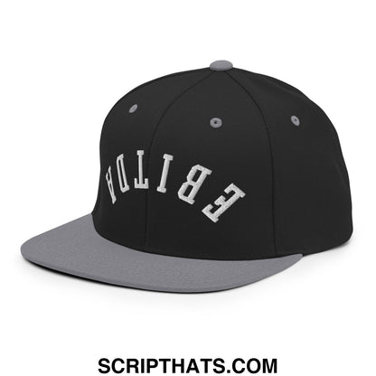 Upside Down EBITDA Embroidered Flat Bill Brim Snapback Hat Black Silver