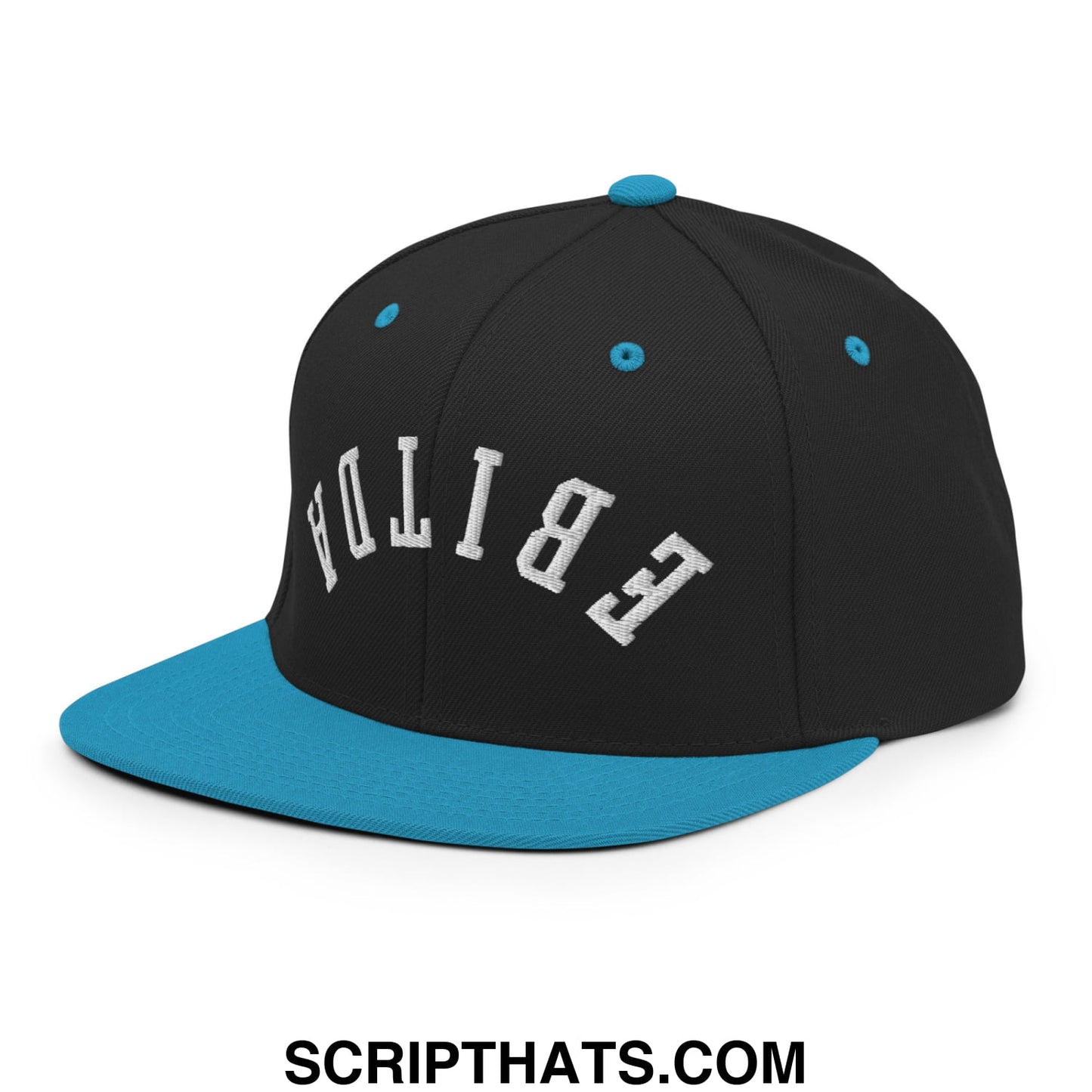 Upside Down EBITDA Embroidered Flat Bill Brim Snapback Hat Black Teal