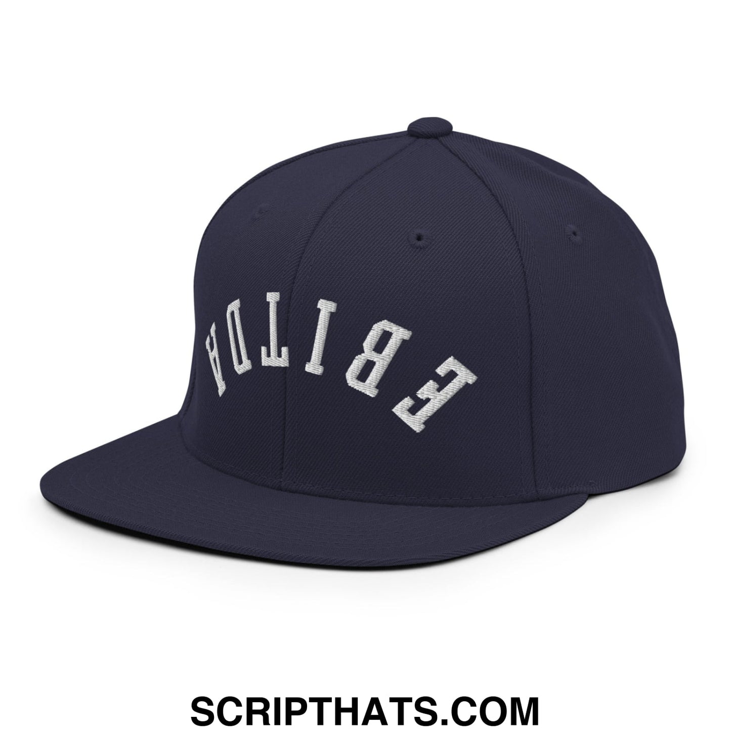 Upside Down EBITDA Embroidered Flat Bill Brim Snapback Hat Navy