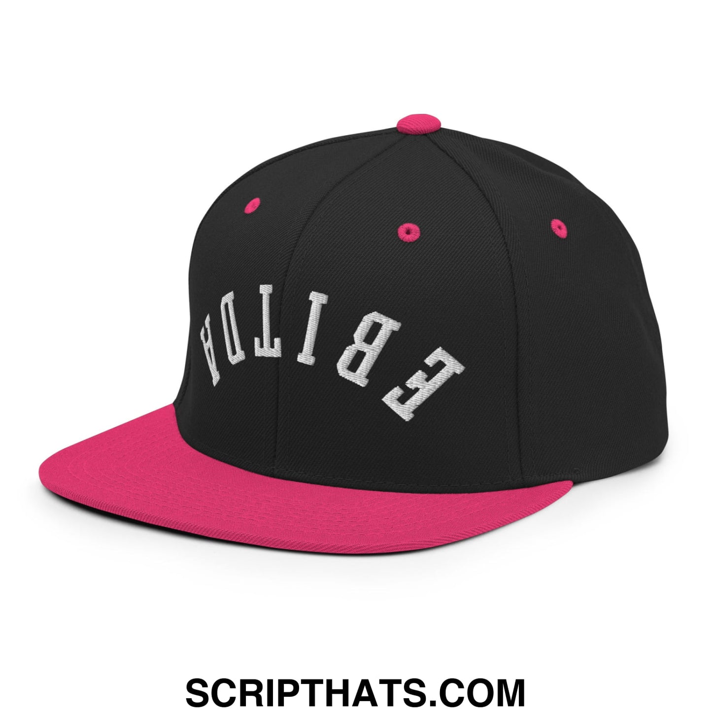 Upside Down EBITDA Embroidered Flat Bill Brim Snapback Hat Black Neon Pink