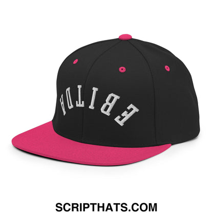 Upside Down EBITDA Embroidered Flat Bill Brim Snapback Hat Black Neon Pink
