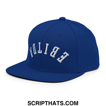 Upside Down EBITDA Embroidered Flat Bill Brim Snapback Hat Royal Blue
