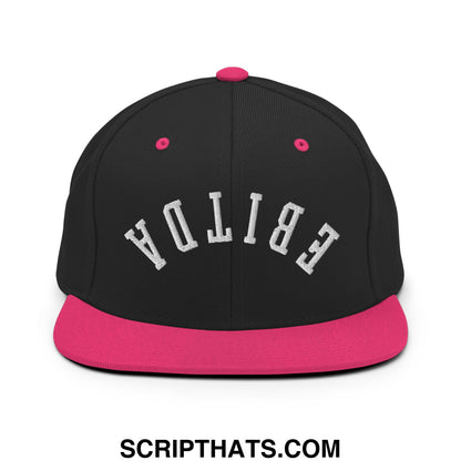 Upside Down EBITDA Embroidered Flat Bill Brim Snapback Hat Black Neon Pink