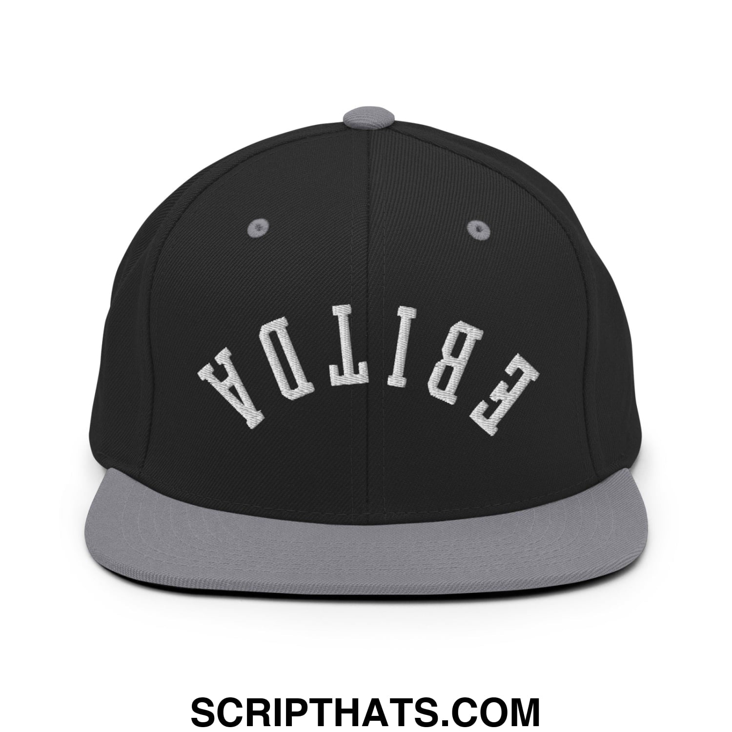 Upside Down EBITDA Embroidered Flat Bill Brim Snapback Hat Black Silver