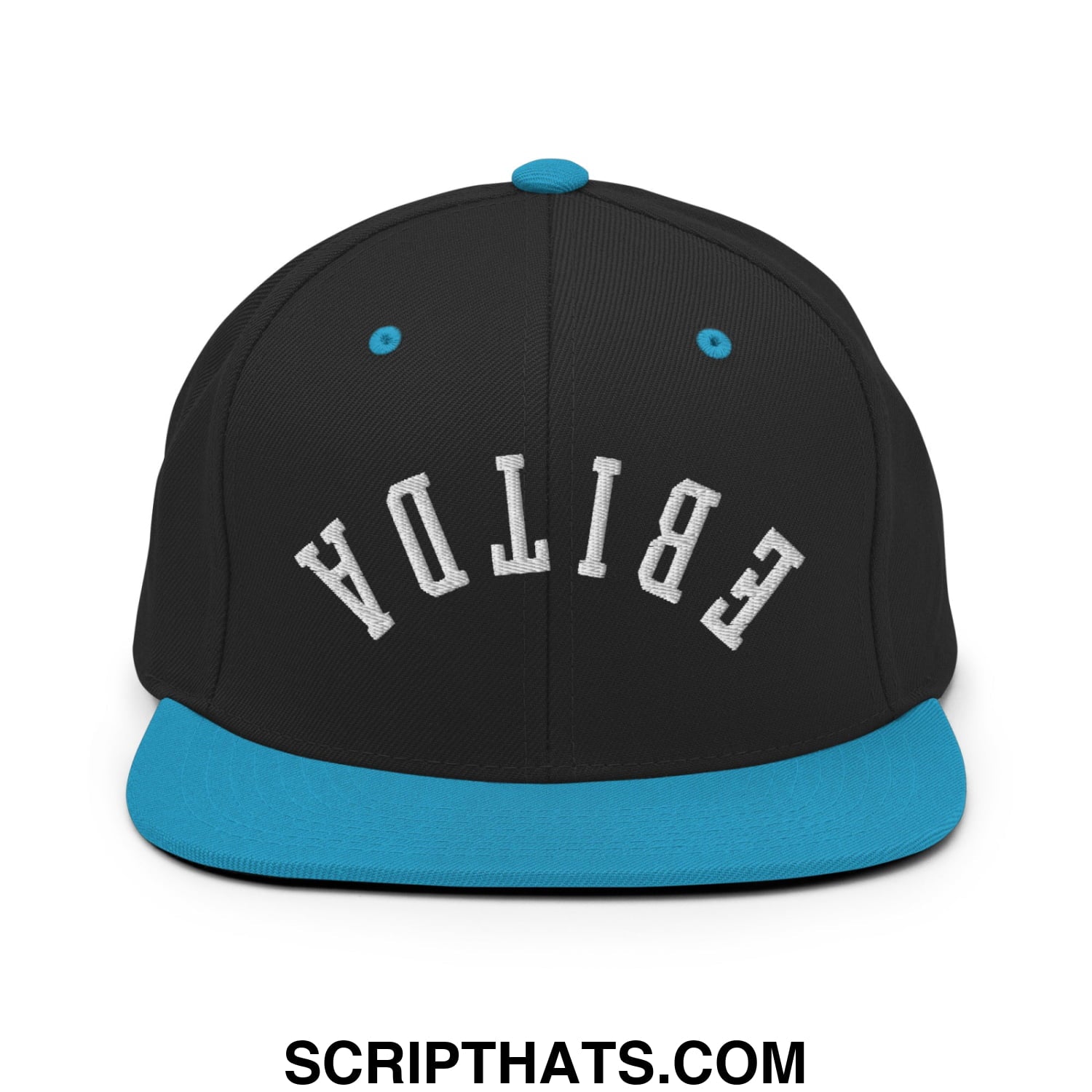 Upside Down EBITDA Embroidered Flat Bill Brim Snapback Hat Black Teal