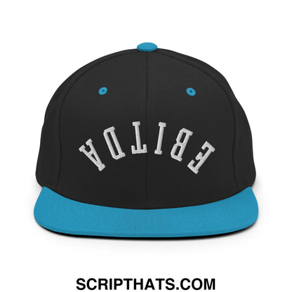 Upside Down EBITDA Embroidered Flat Bill Brim Snapback Hat Black Teal