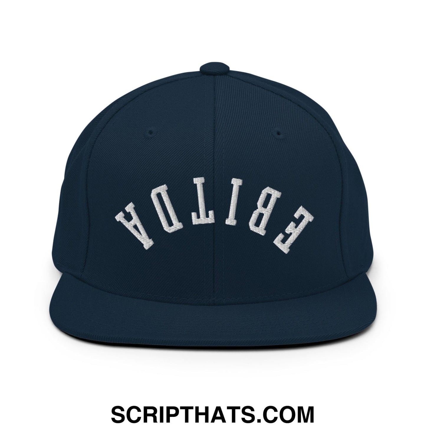 Upside Down EBITDA Embroidered Flat Bill Brim Snapback Hat Dark Navy