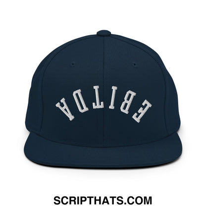 Upside Down EBITDA Embroidered Flat Bill Brim Snapback Hat Dark Navy