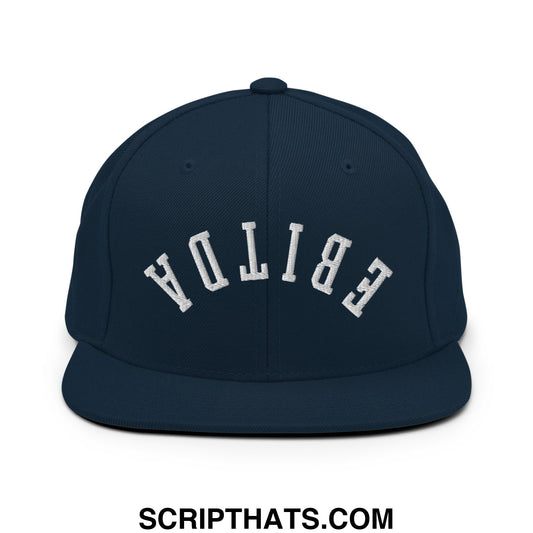 Upside Down EBITDA Embroidered Flat Bill Brim Snapback Hat Dark Navy