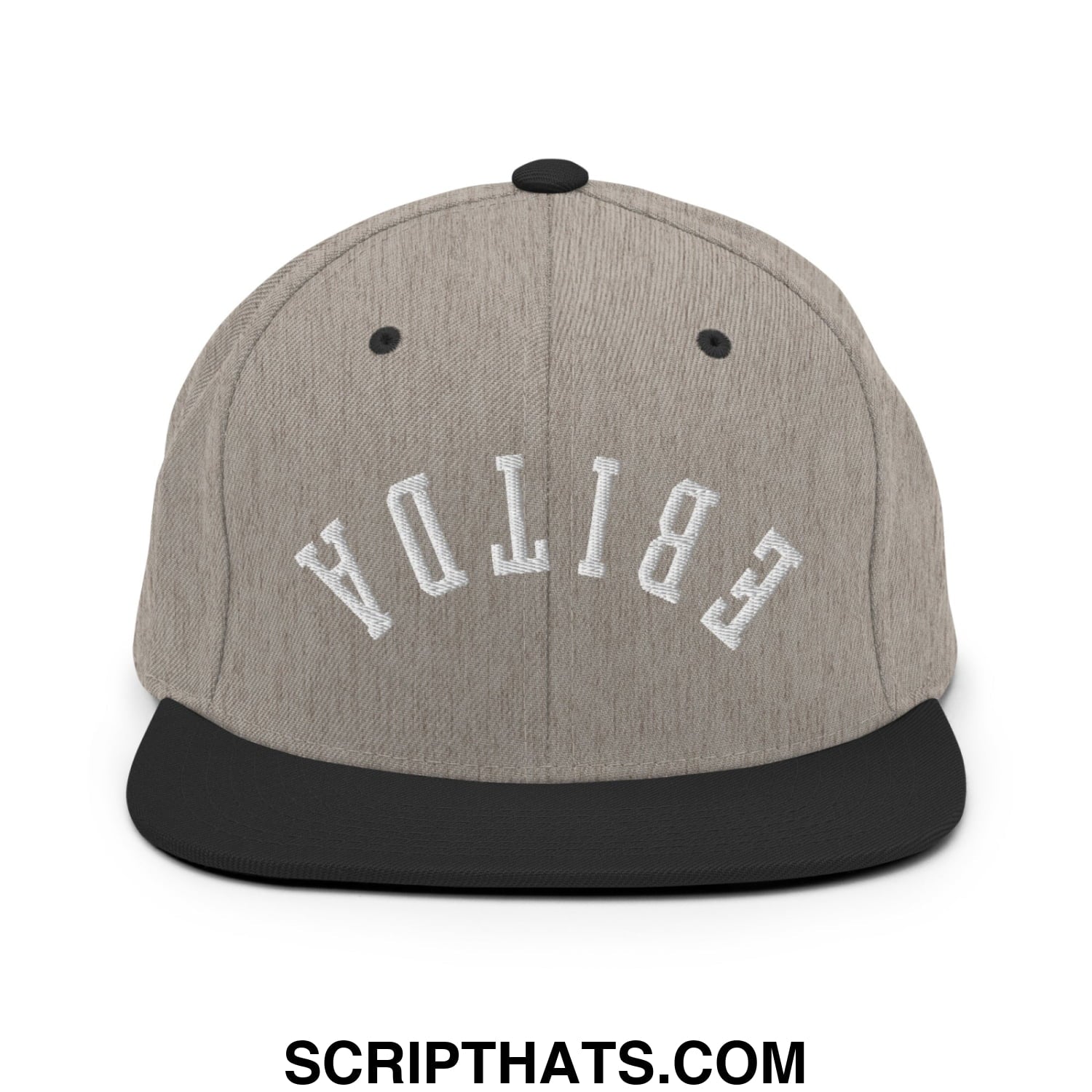 Upside Down EBITDA Embroidered Flat Bill Brim Snapback Hat Heather Black